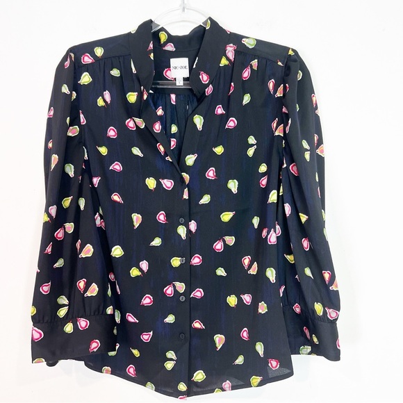 NIC+ZOE BLACK PARTY PEARS BLOUSE WITH COLORFUL PEAR PRINT WOMENS SZ LARGE - Picture 4 of 8